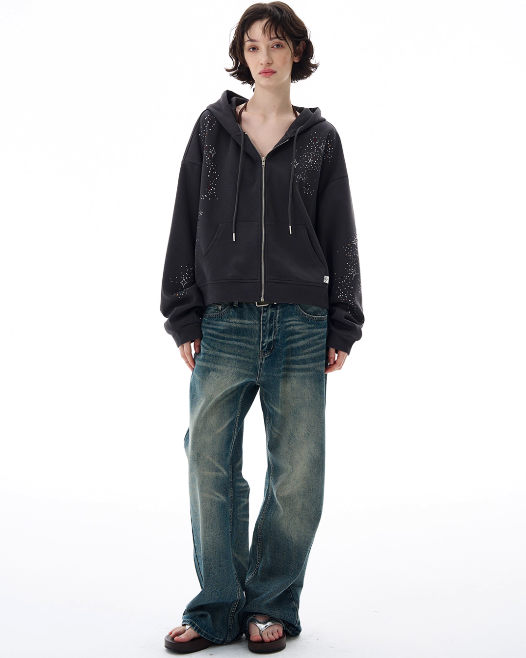 Shiny Sequin Zip Up Hoodie WLS0002