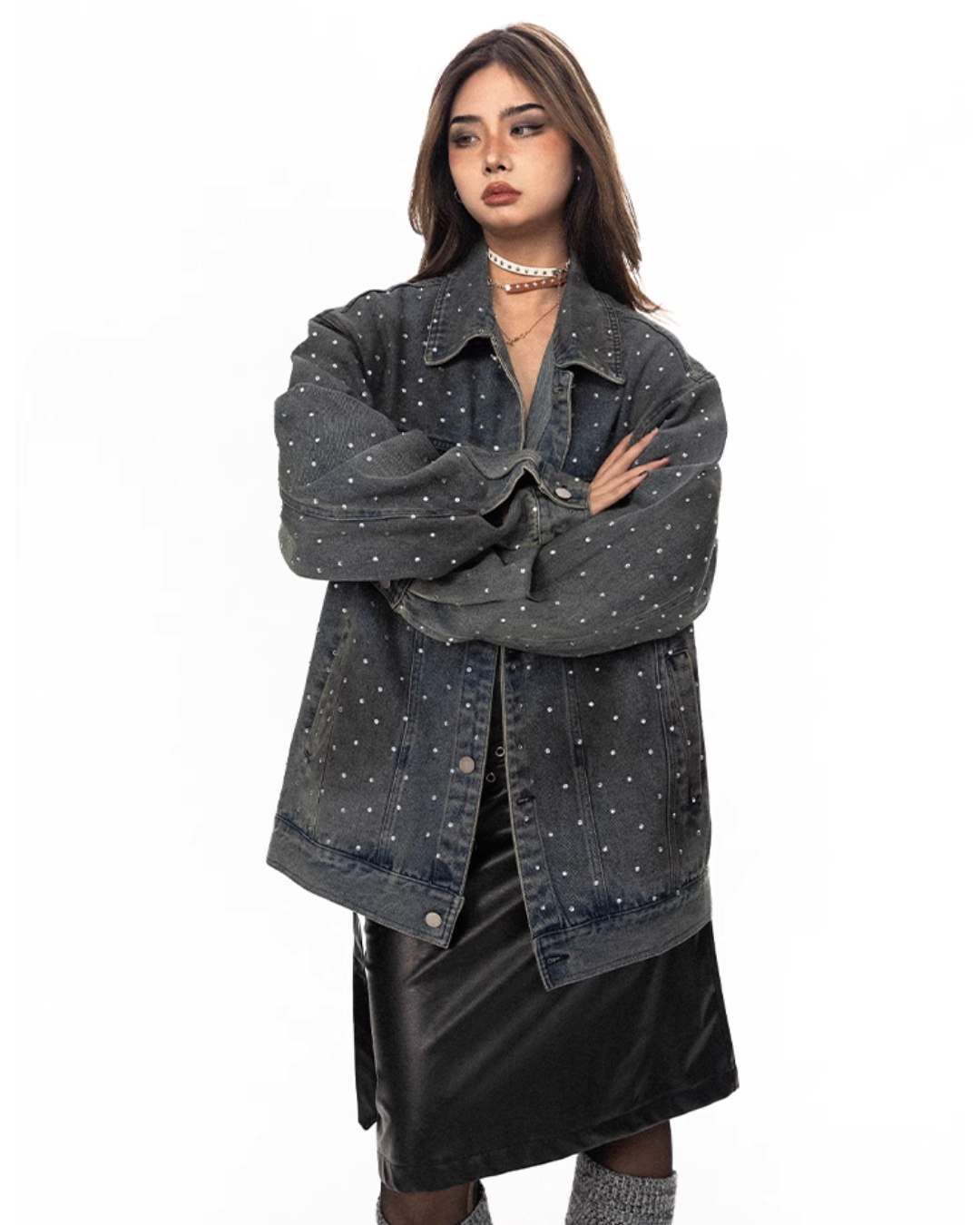 Polka Dot Diamond Denim Jacket BLB0027