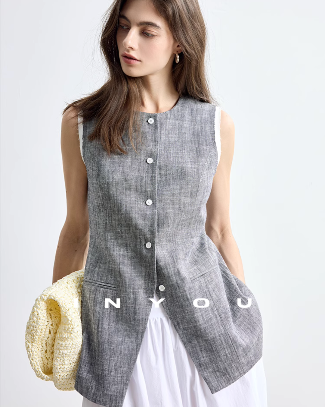 Cotton Linen No-Collar Vest IWY0004