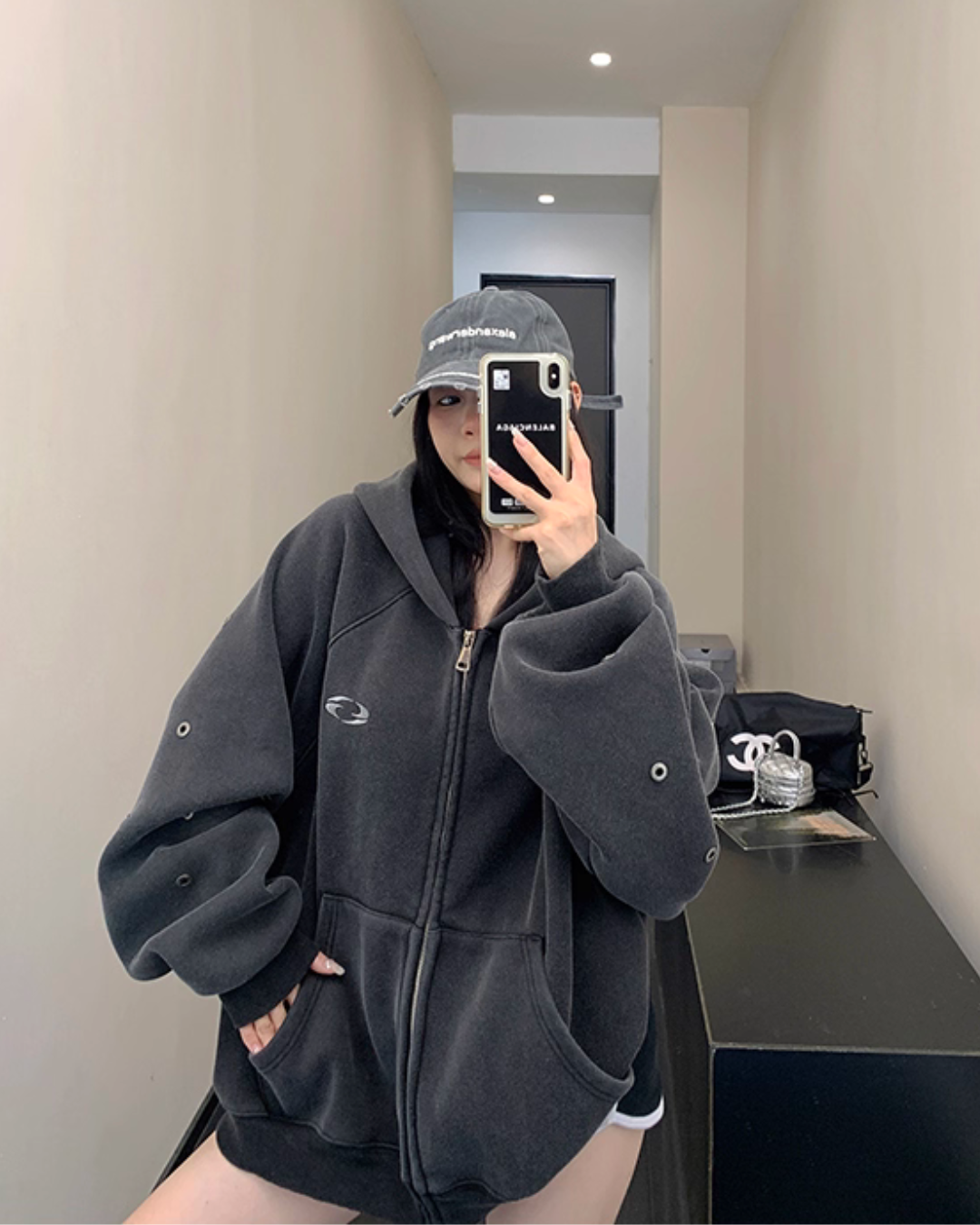 Hollow Out Zip Up Hoodie YLS0988