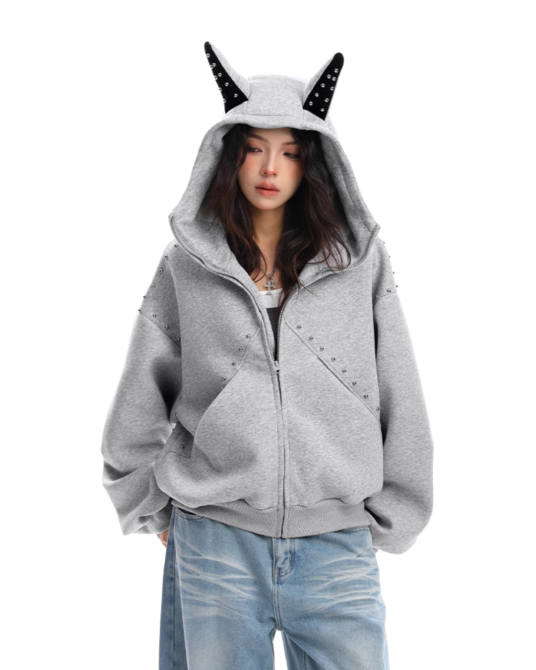 Ear Design Studded Hoodie BGS0022