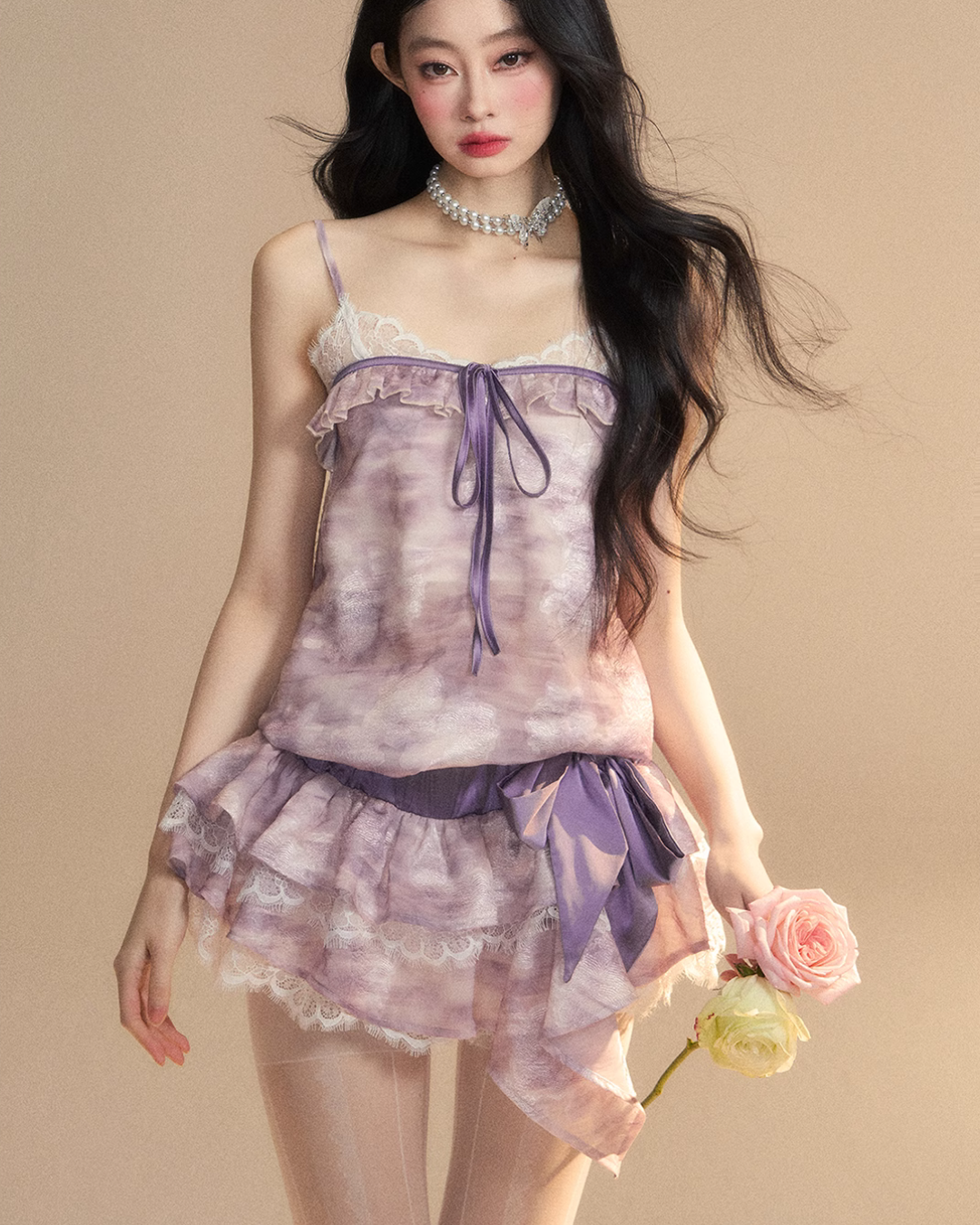 French Purple Frill Dress LAS0021