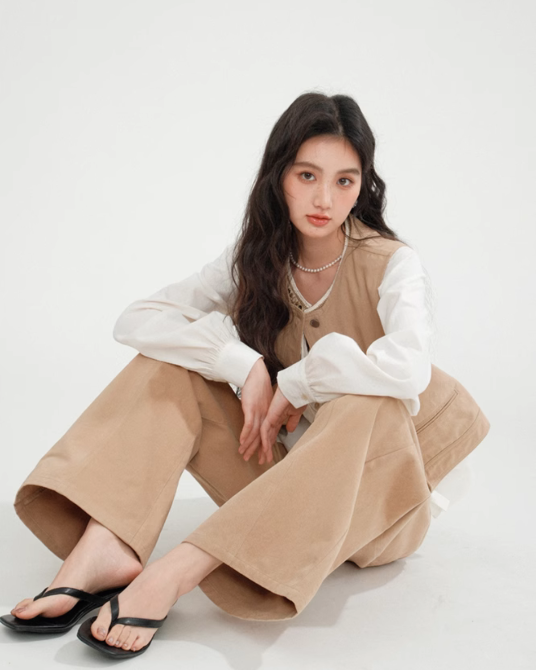 No Collar Balloon Sleeve Top / Vest / Pants CHS0002