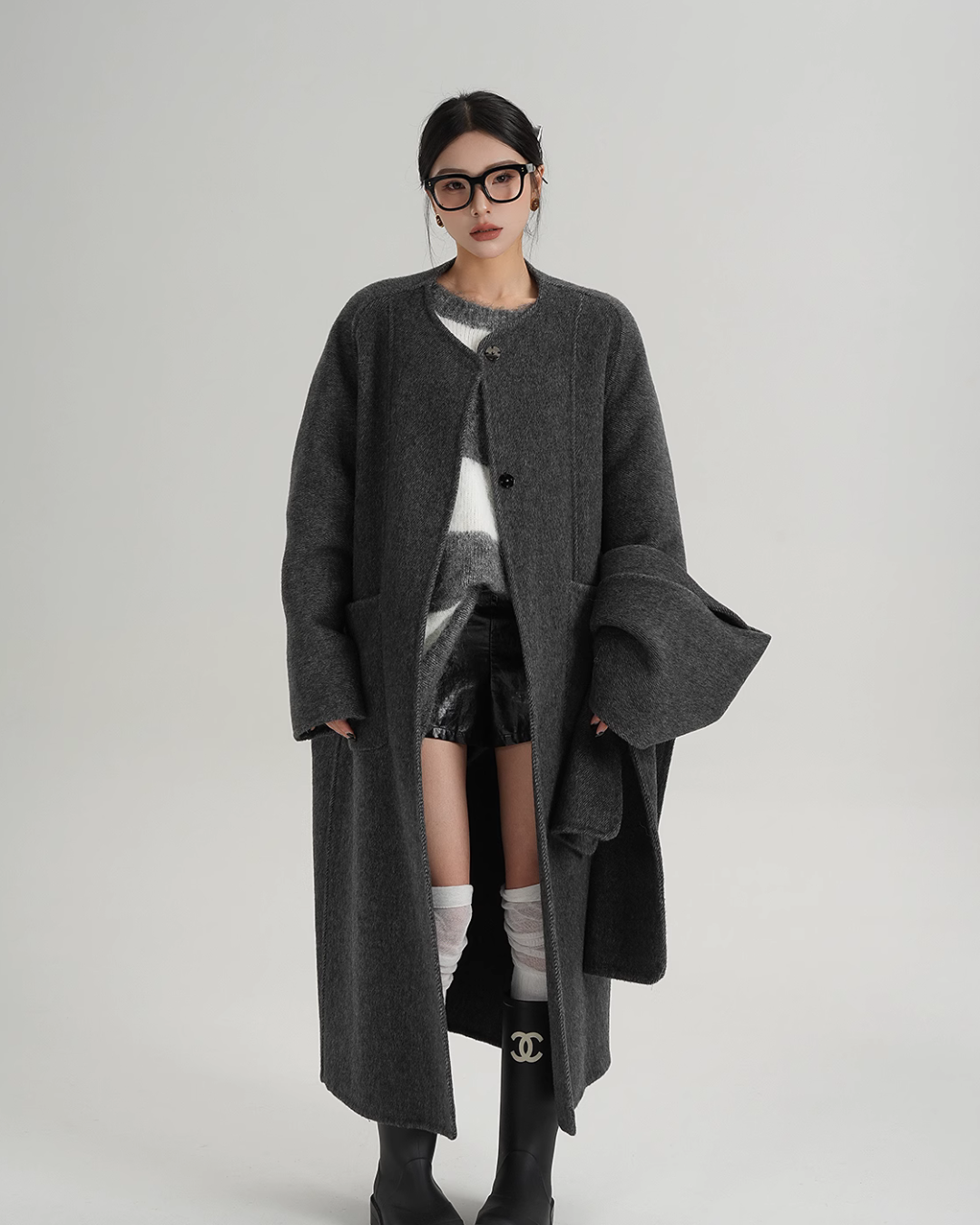 Collarless Long Coat SRS0314