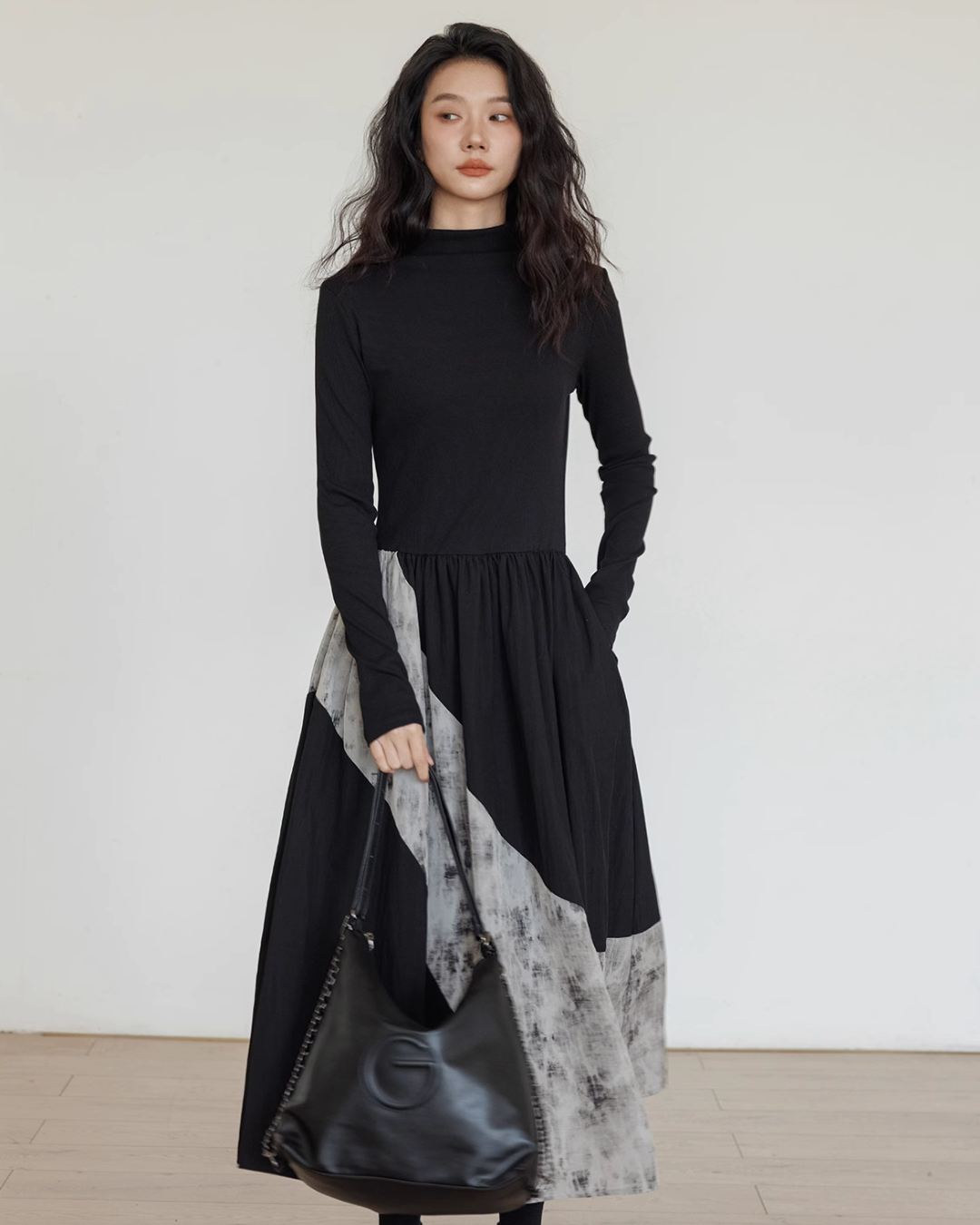 Asymmetrical Mock Neck Dress VAS0011