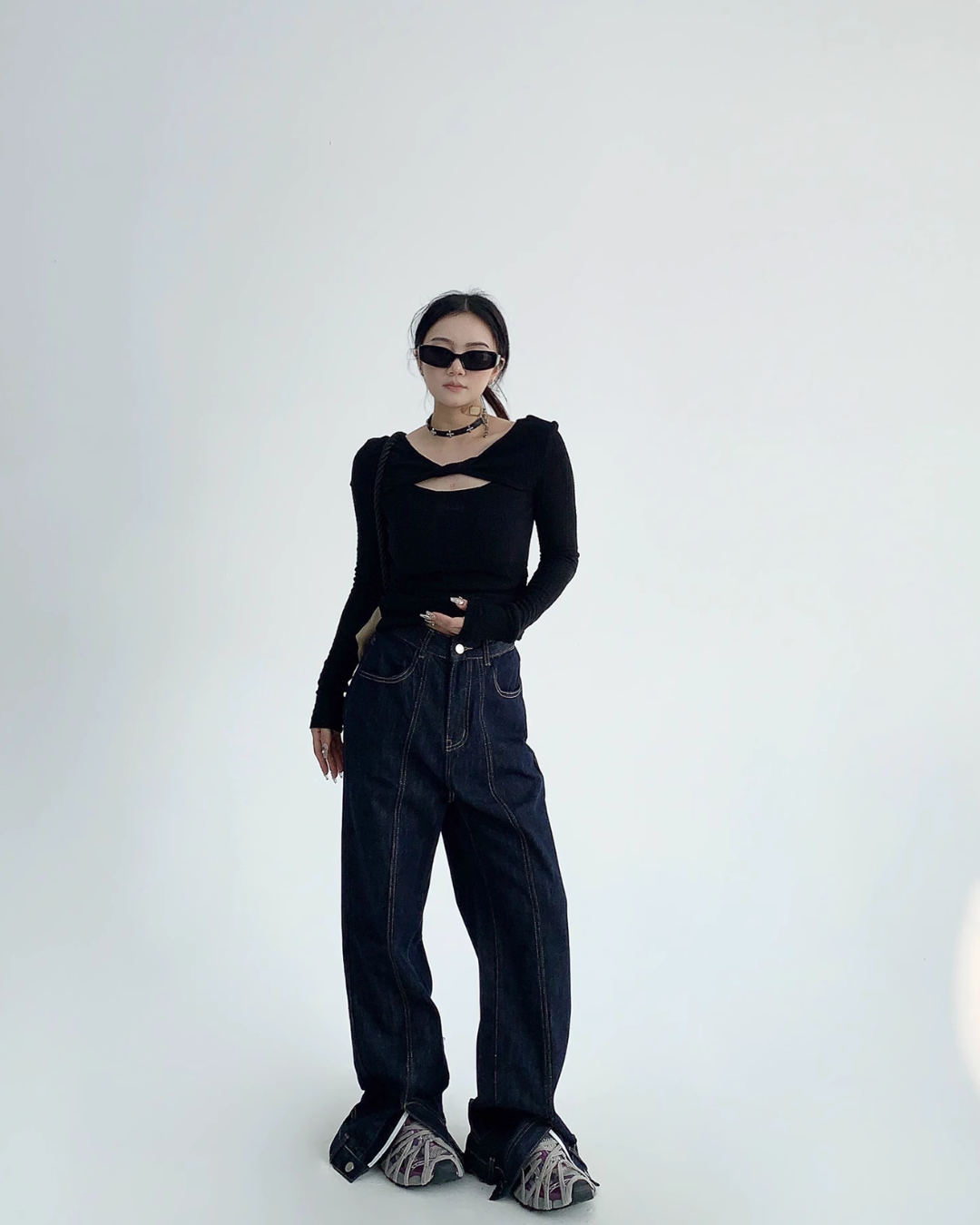 Stitch Design Wide Denim Pants YLS0540