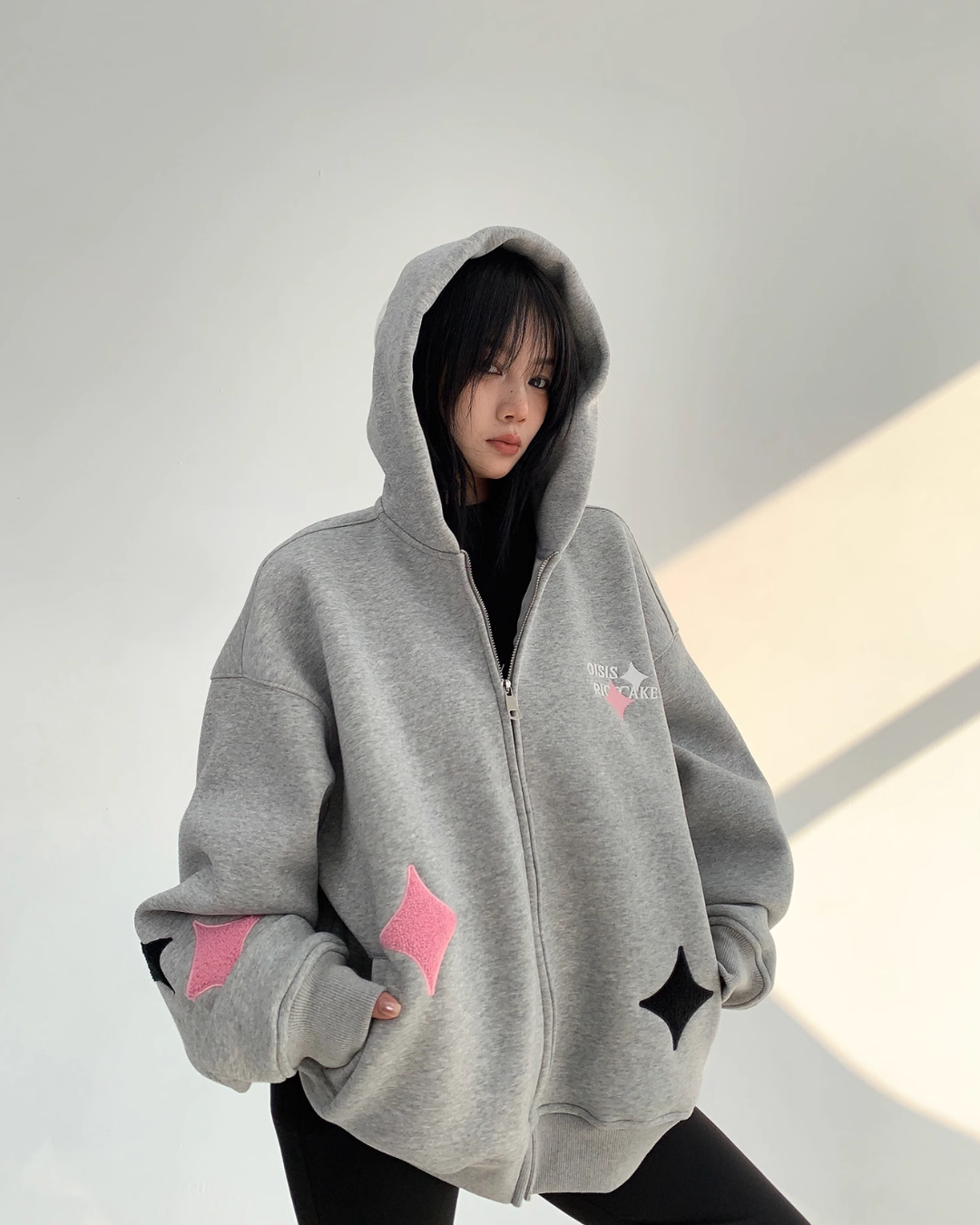 Diamond Patch Zip Hoodie YLS0609