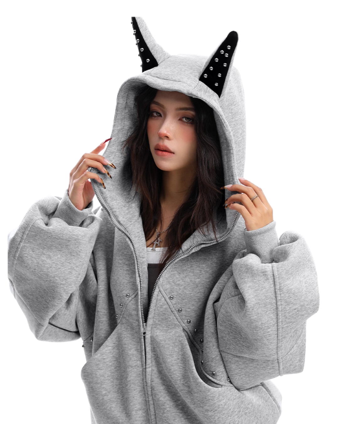 Ear Design Studded Hoodie BGS0022