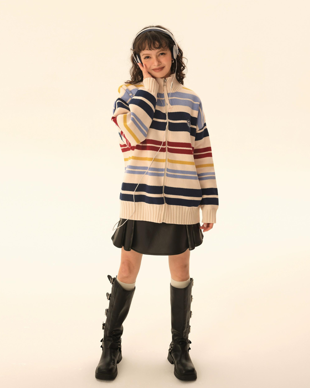 Retro Turtleneck Border Cardigan EZK0002
