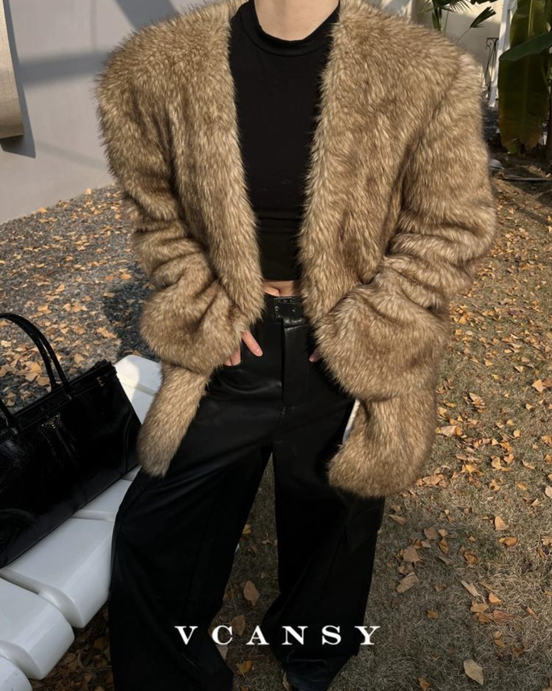 No Collar Volume Fur Coat VCY0046