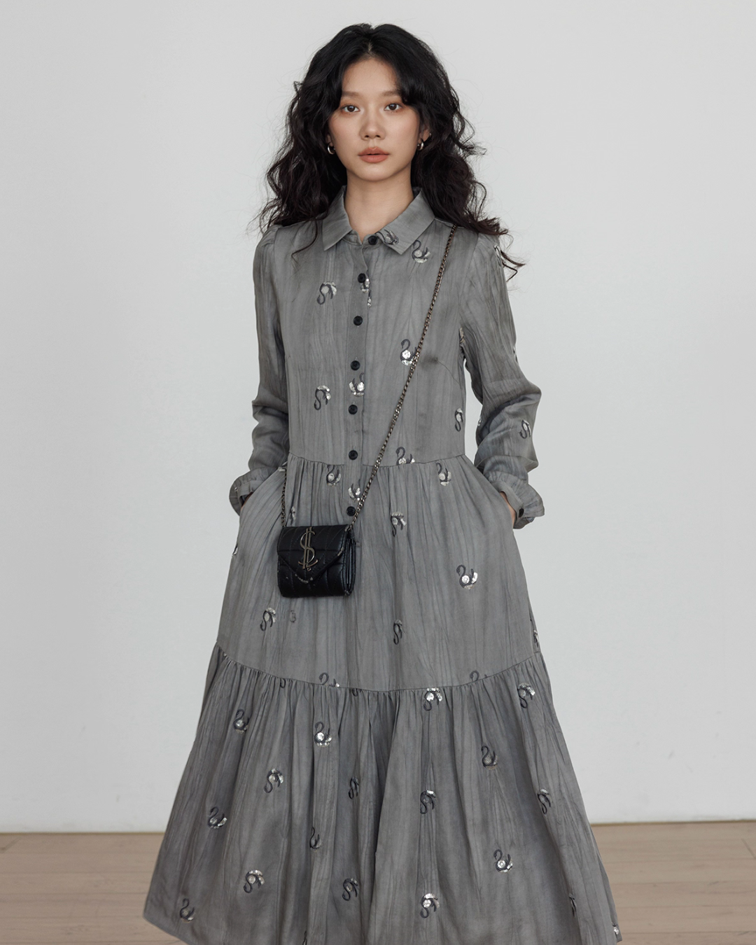Long-Sleeve Shirt Flare Long Dress VAS0159