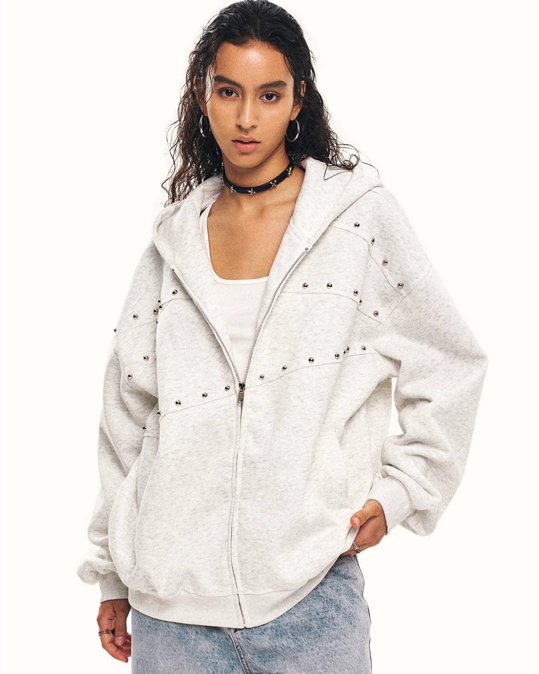 Studded Zip-Up Hoodie ZTS0031