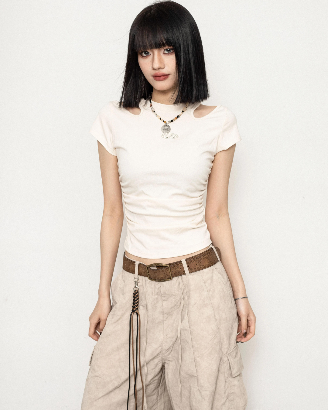 Shoulder Cut Slim Tops ZRS0056