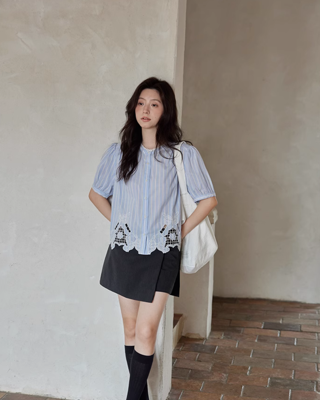 Puff Sleeve Striped Shirt SMS0007