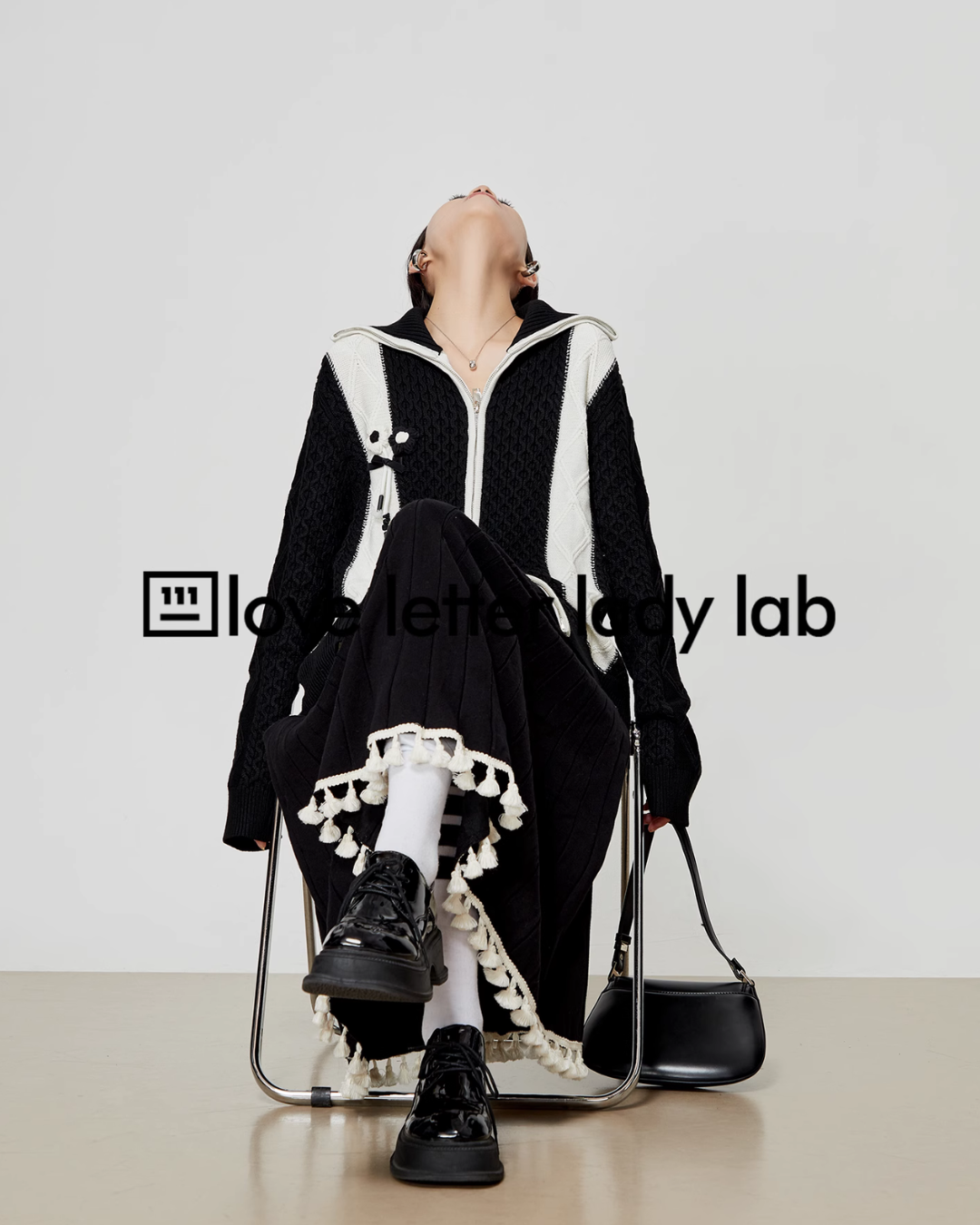 Black & White Double Zip Knit / Long Skirt LLA0337