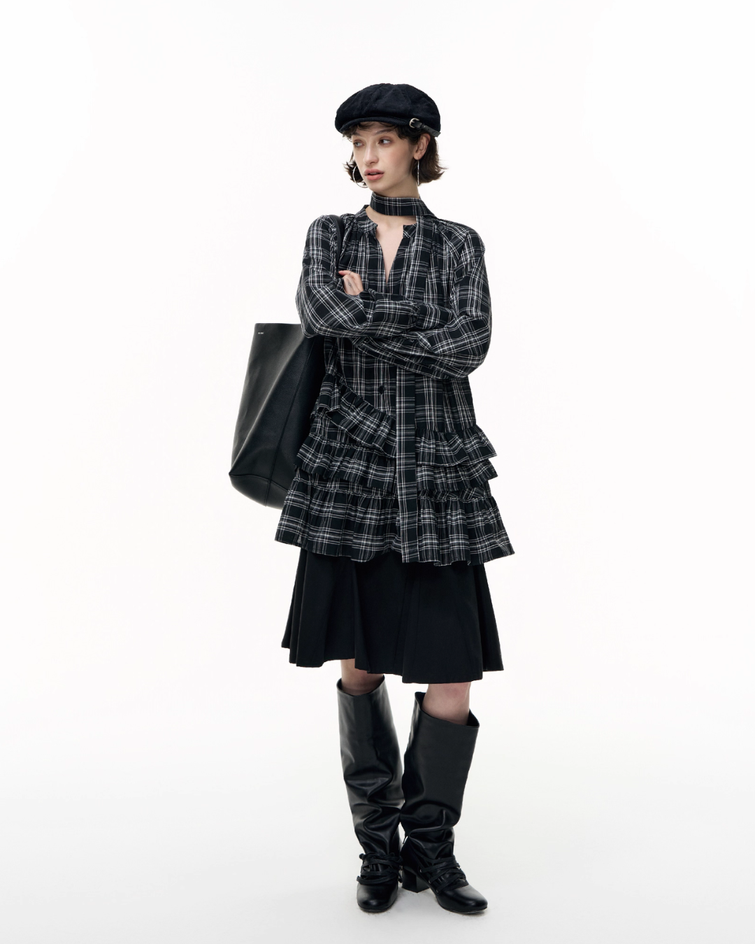 Plaid Ruffled Long Sleeve Shirt SHE0009
