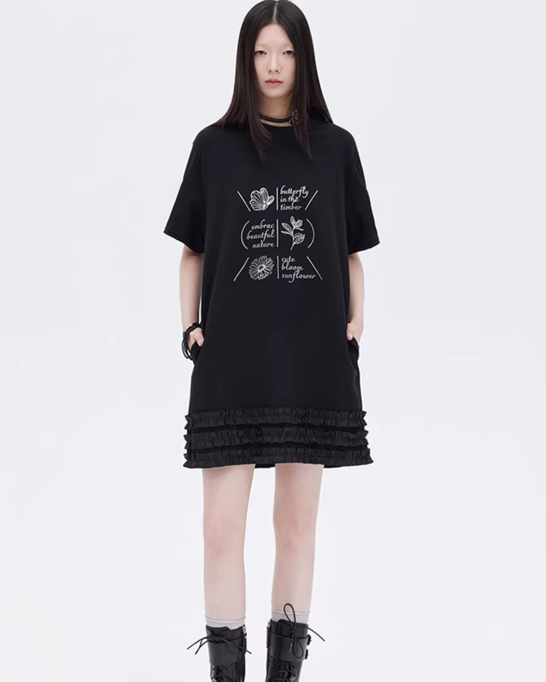 Ruffle Lace T-Shirt Dress SHN0026