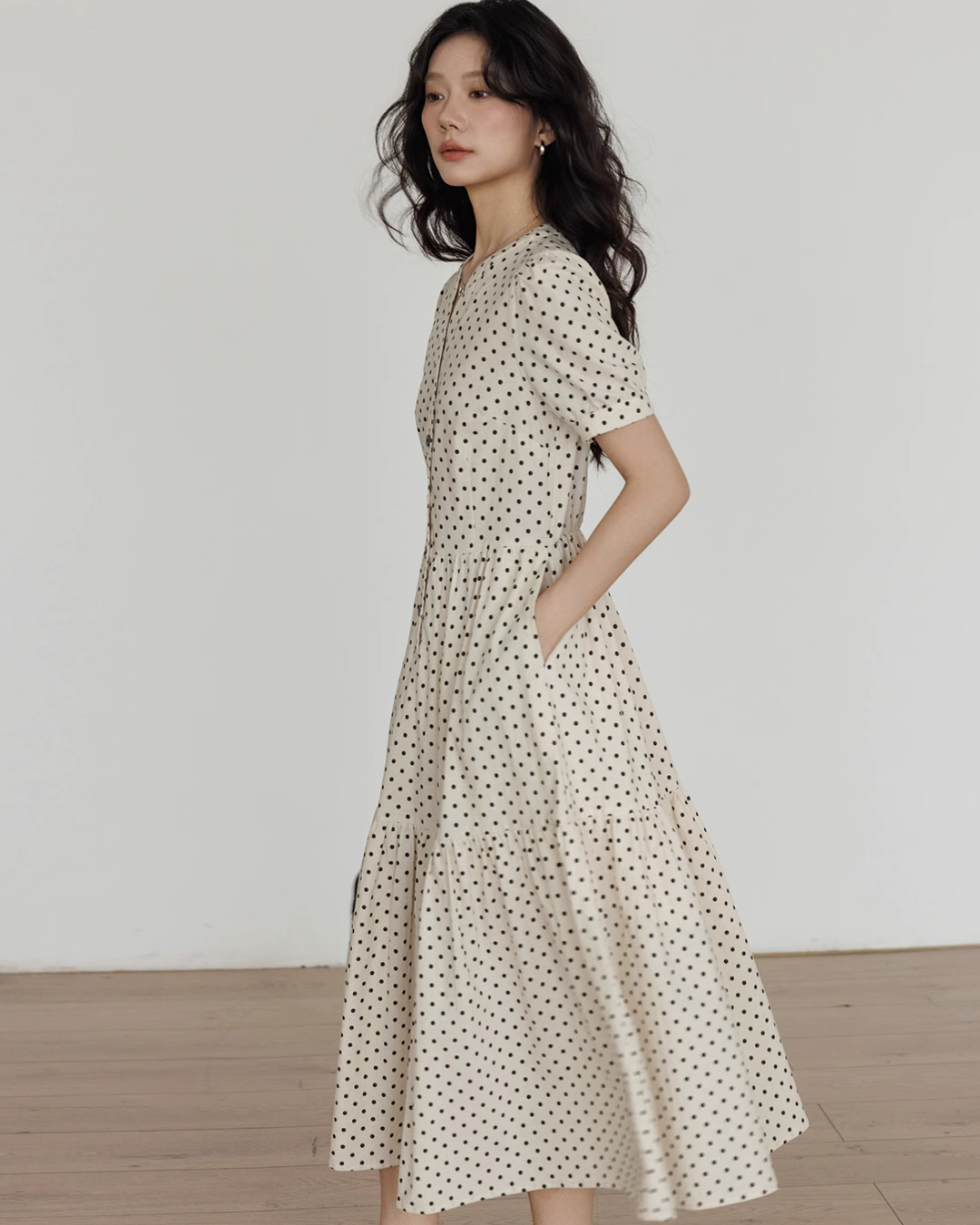 Dot Sheer Puff Sleeve Dress VAS0025