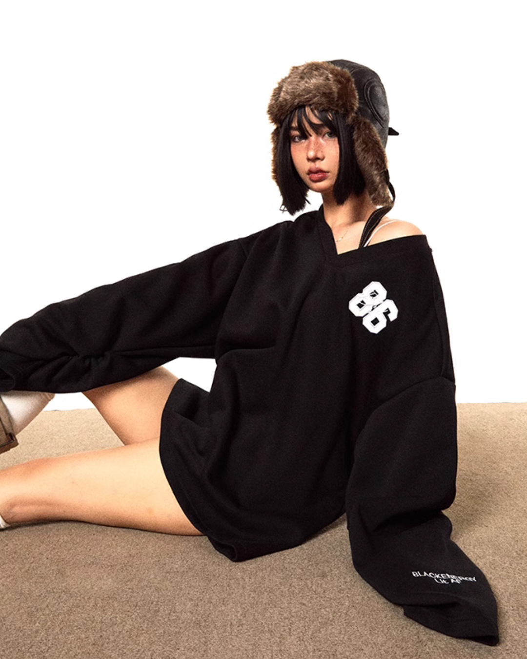 V-Neck Number Long Sleeves Tops BLB0006