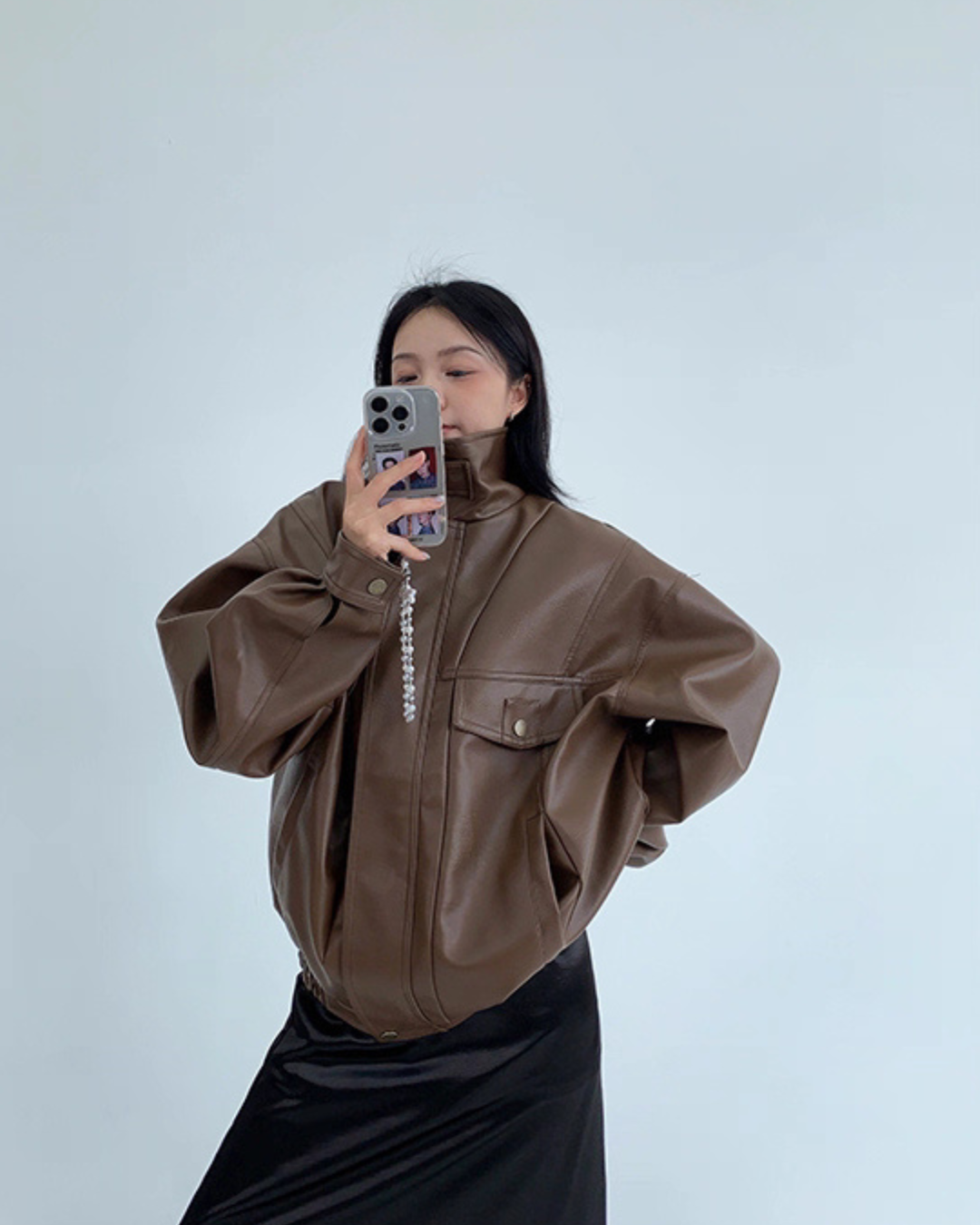 Stand Collar Fake Leather Blouson YLS0909