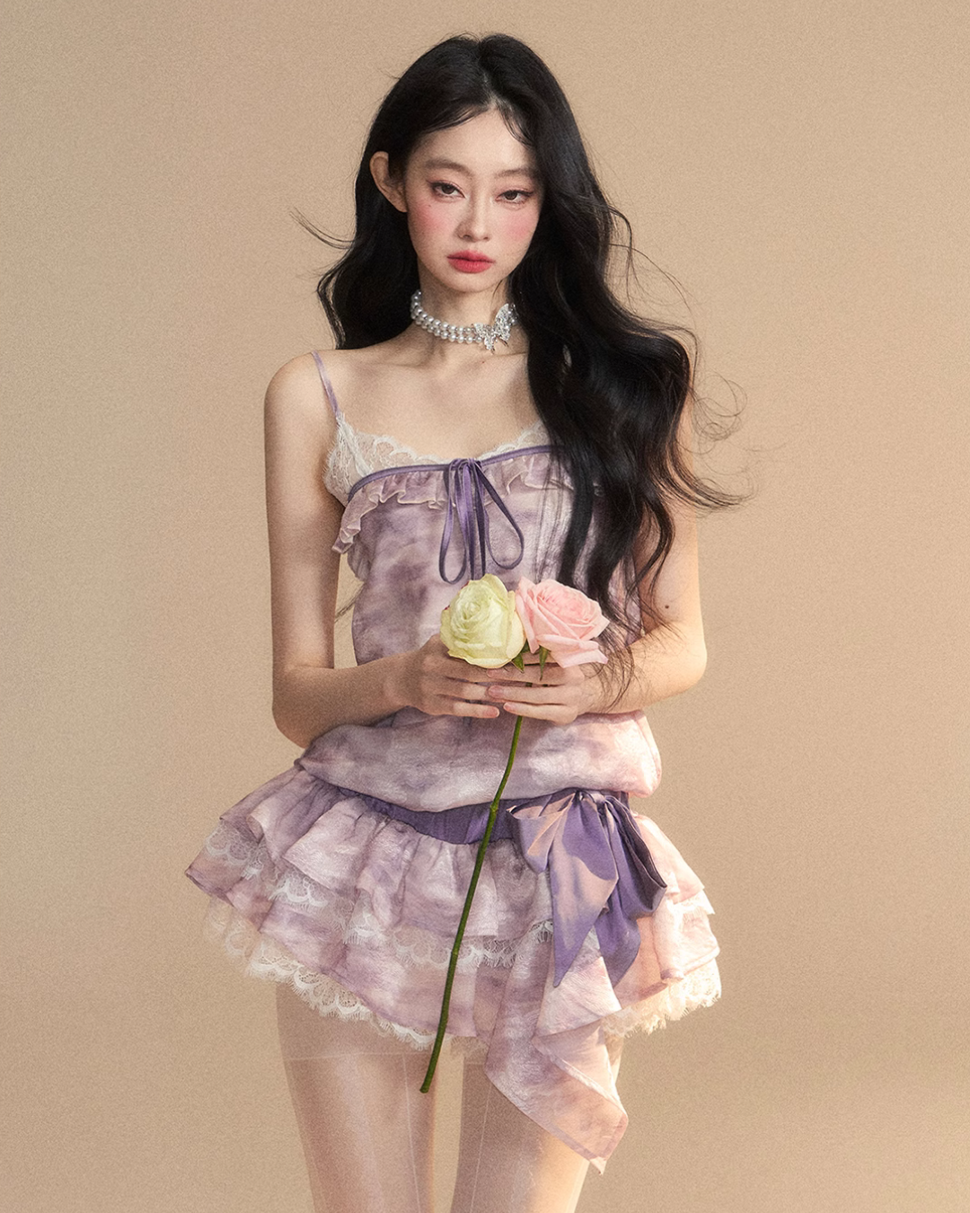 French Purple Frill Dress LAS0021