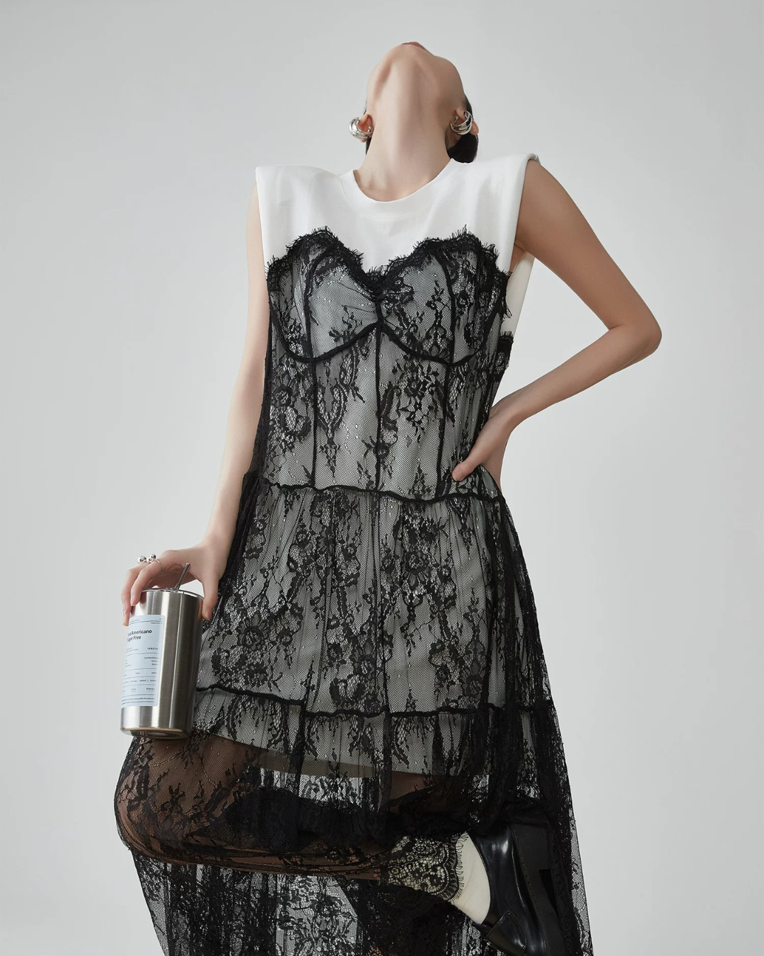 Lace Tulle Docking Sleeveless Dress FER0138