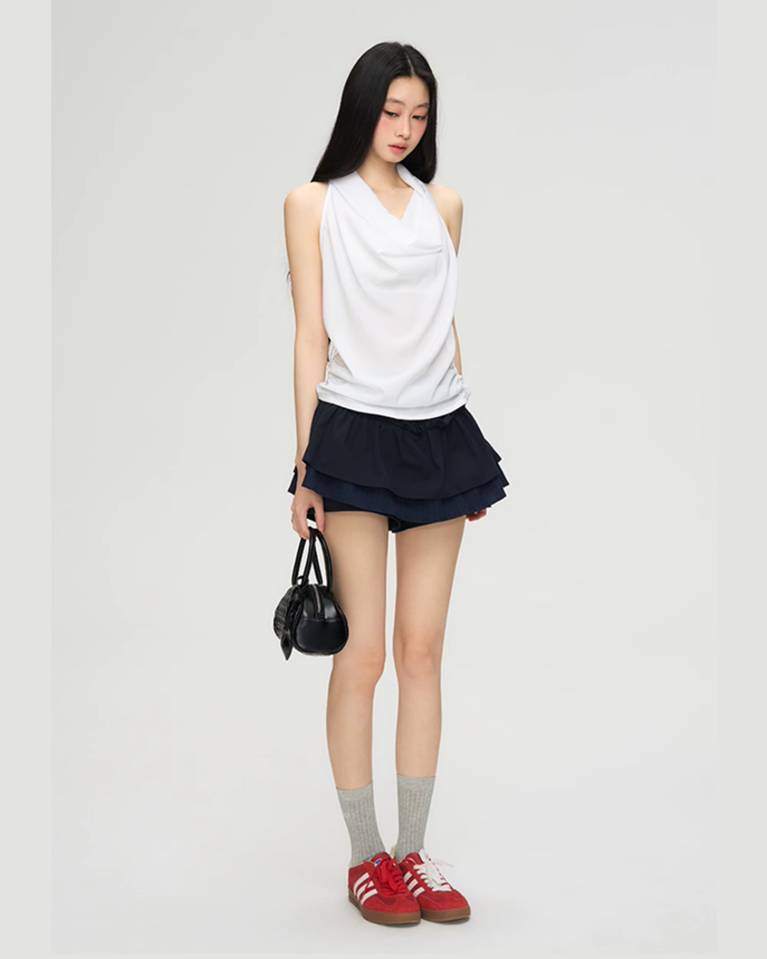 Navy Blue Double Layer Skirt PUC0017