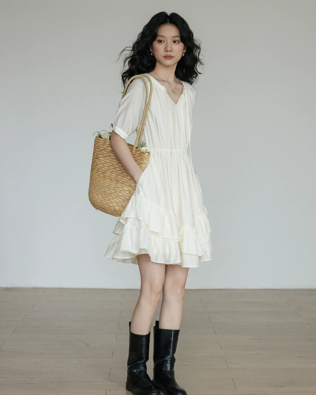 V-Neck Tiered Mini Dress VAS0201
