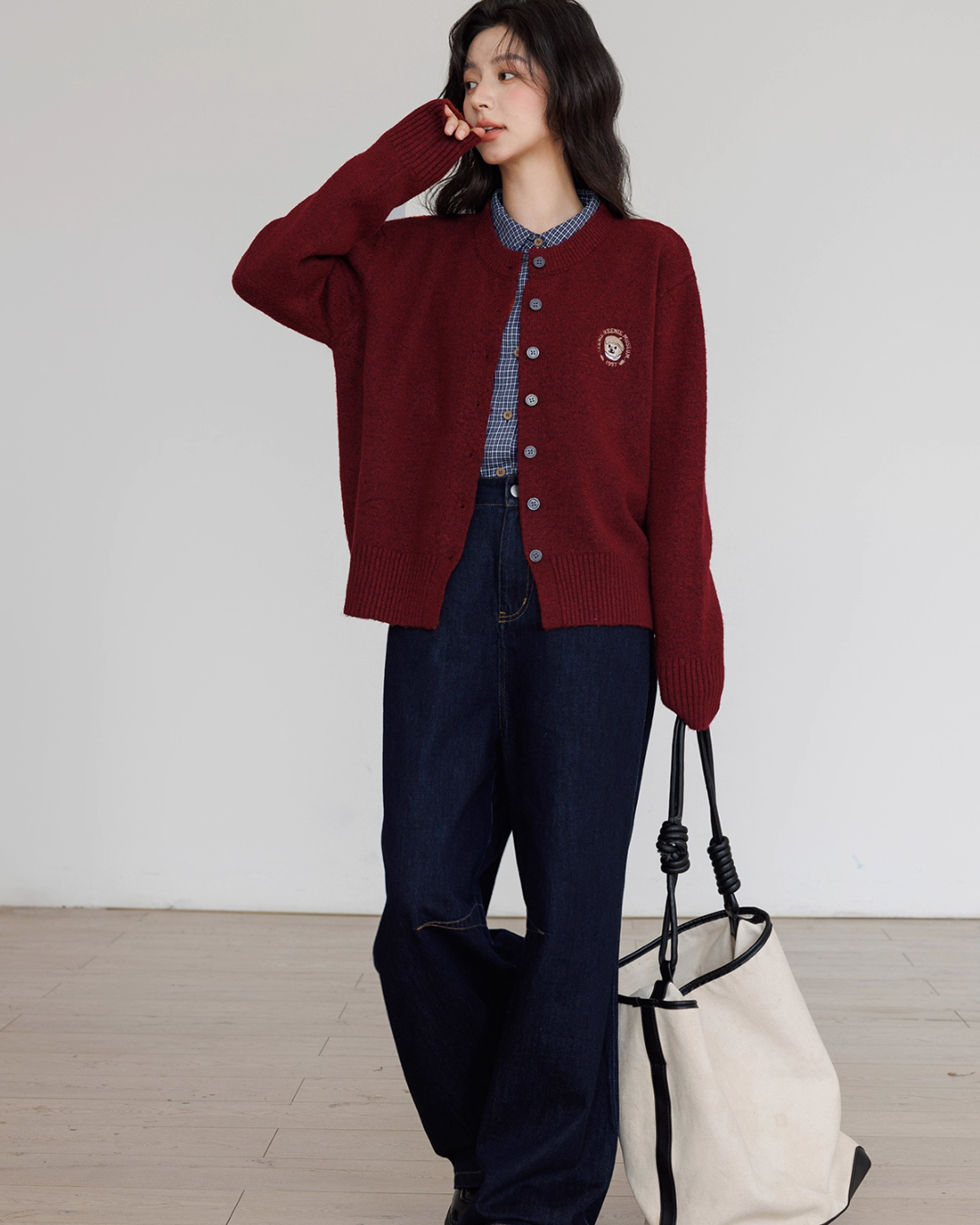 Round Neck Long Sleeve Knit Cardigan VAS0139