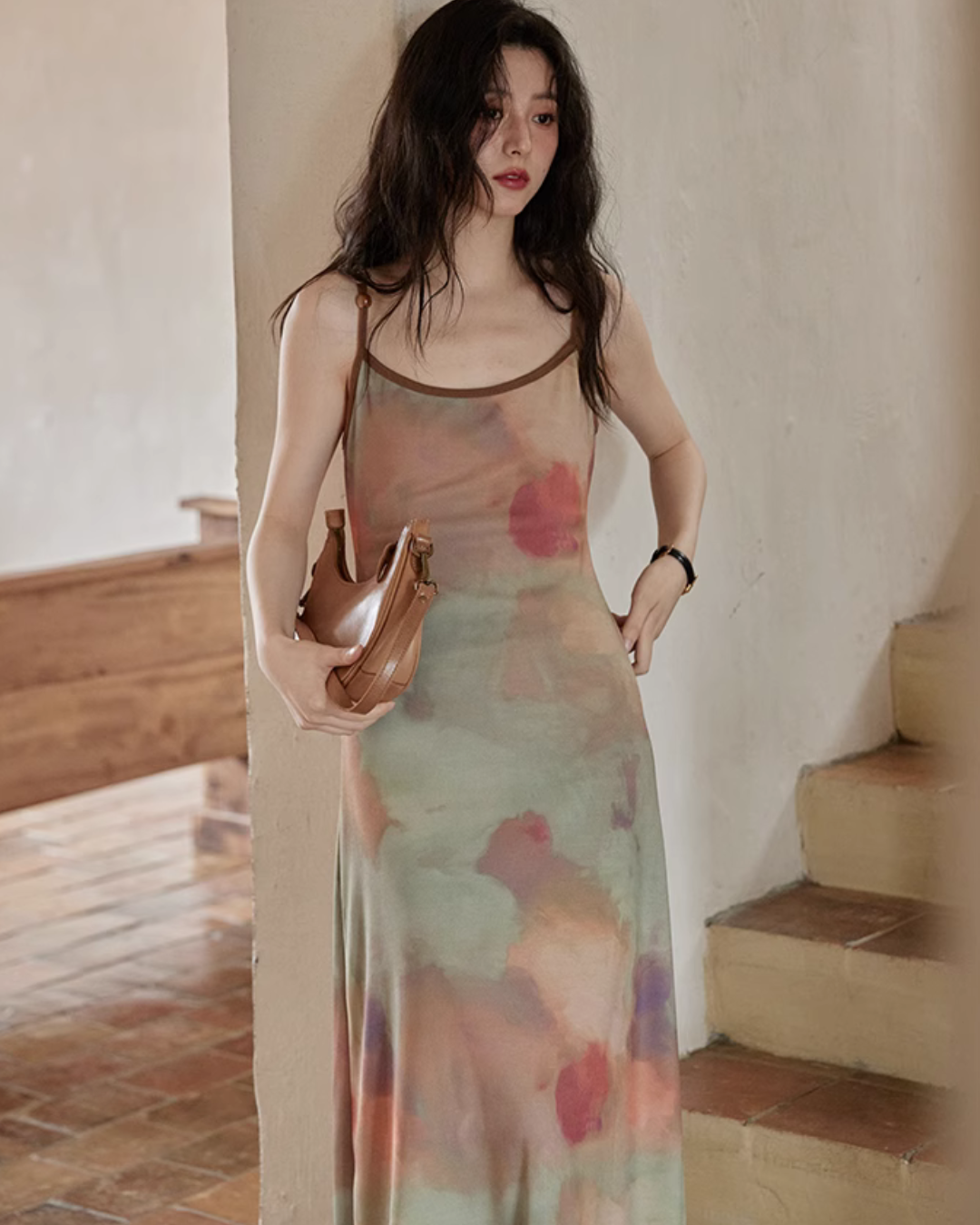 Marble Pattern Camisole Long Dress SMS0013