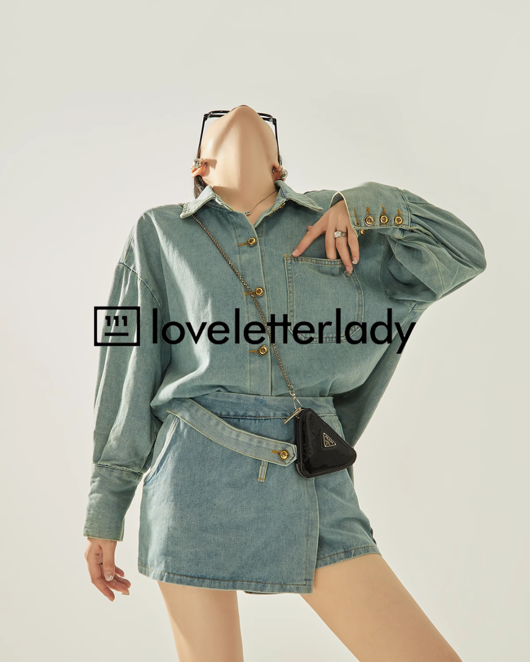 Denim Blue Loose Shirt / Mini Skirt LLA0313