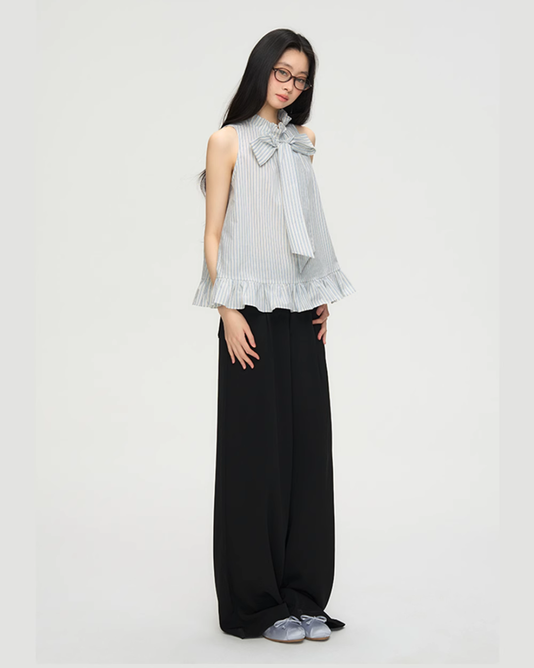 Stripe Long Bow Tie Top PUC0018
