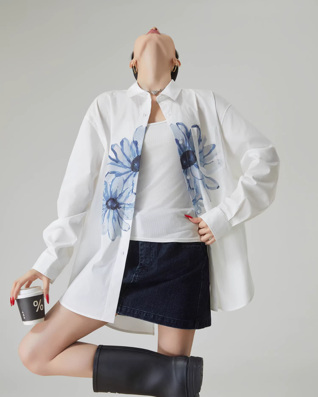 Flower Print Long-Sleeve Shirt FER0078