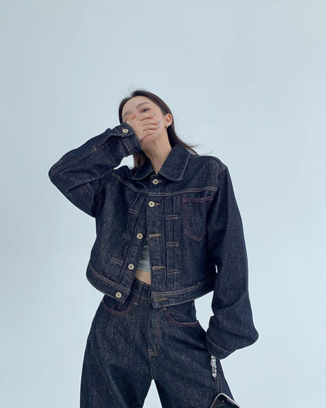 Dark Blue Denim Jacket / Wide Denim Pants YLS0912
