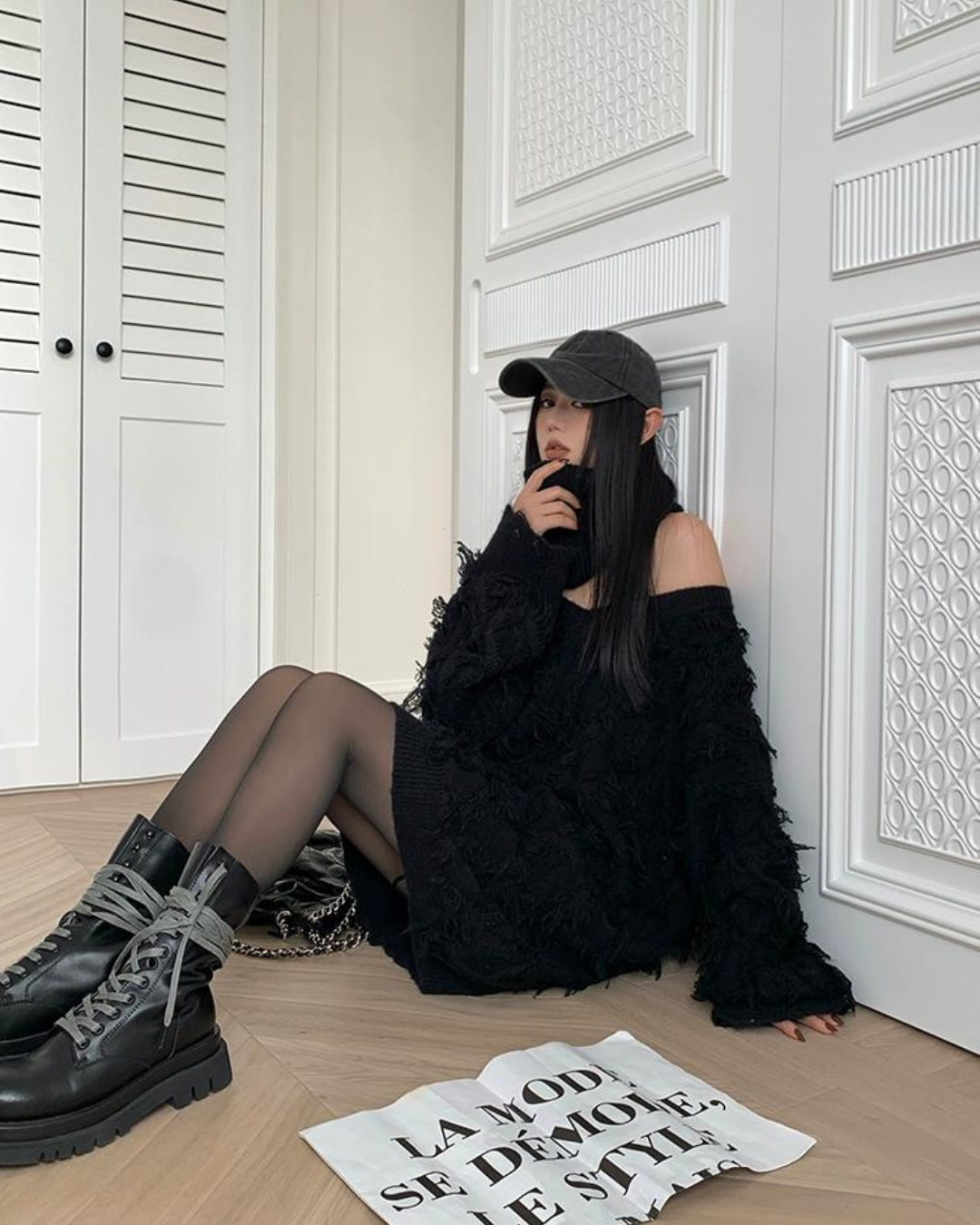 Off The Shoulder Fur Knit Tops IMC0006