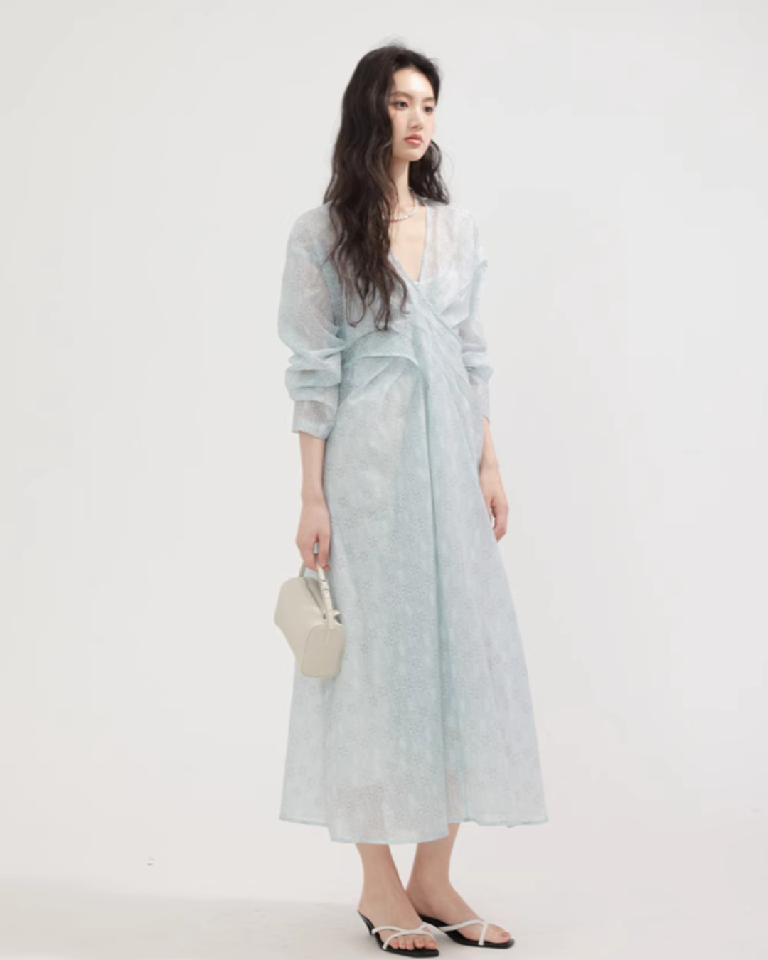 V-Neck Floral Patterned Long Dress CHS0003