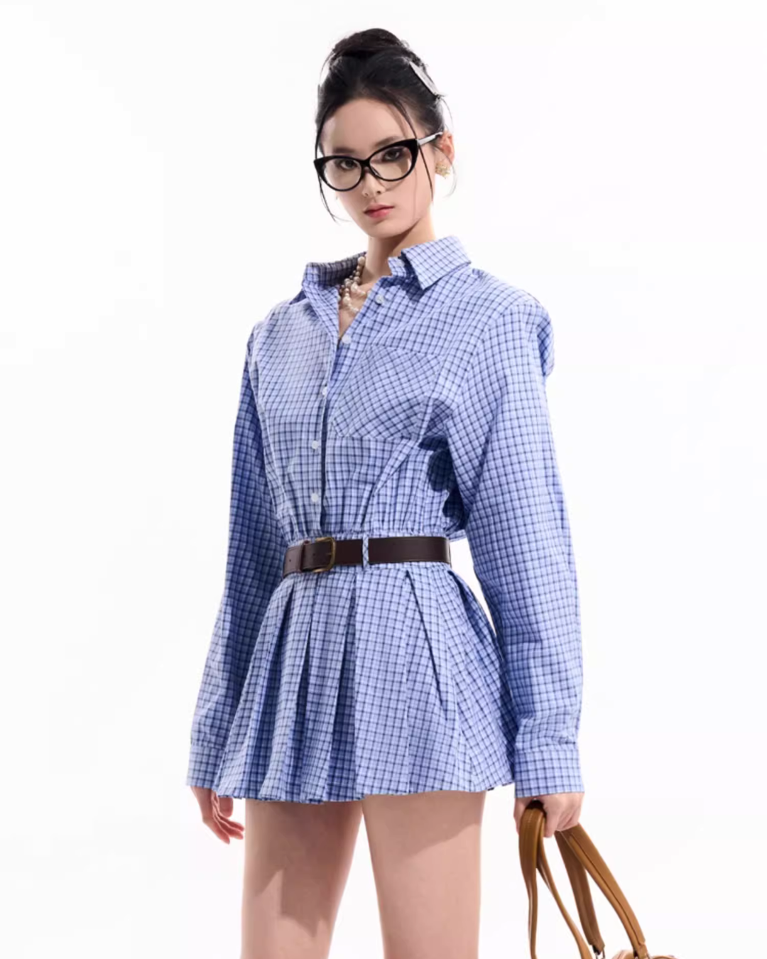 Plaid Pleated Shirt Dress TUW0006