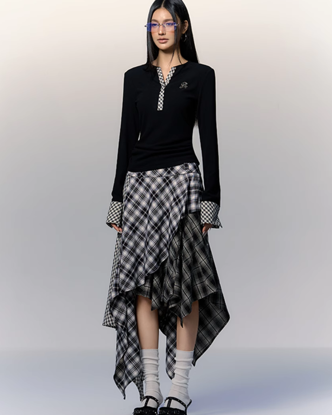 Paid Asymmetrical Long Skirt PUC0013