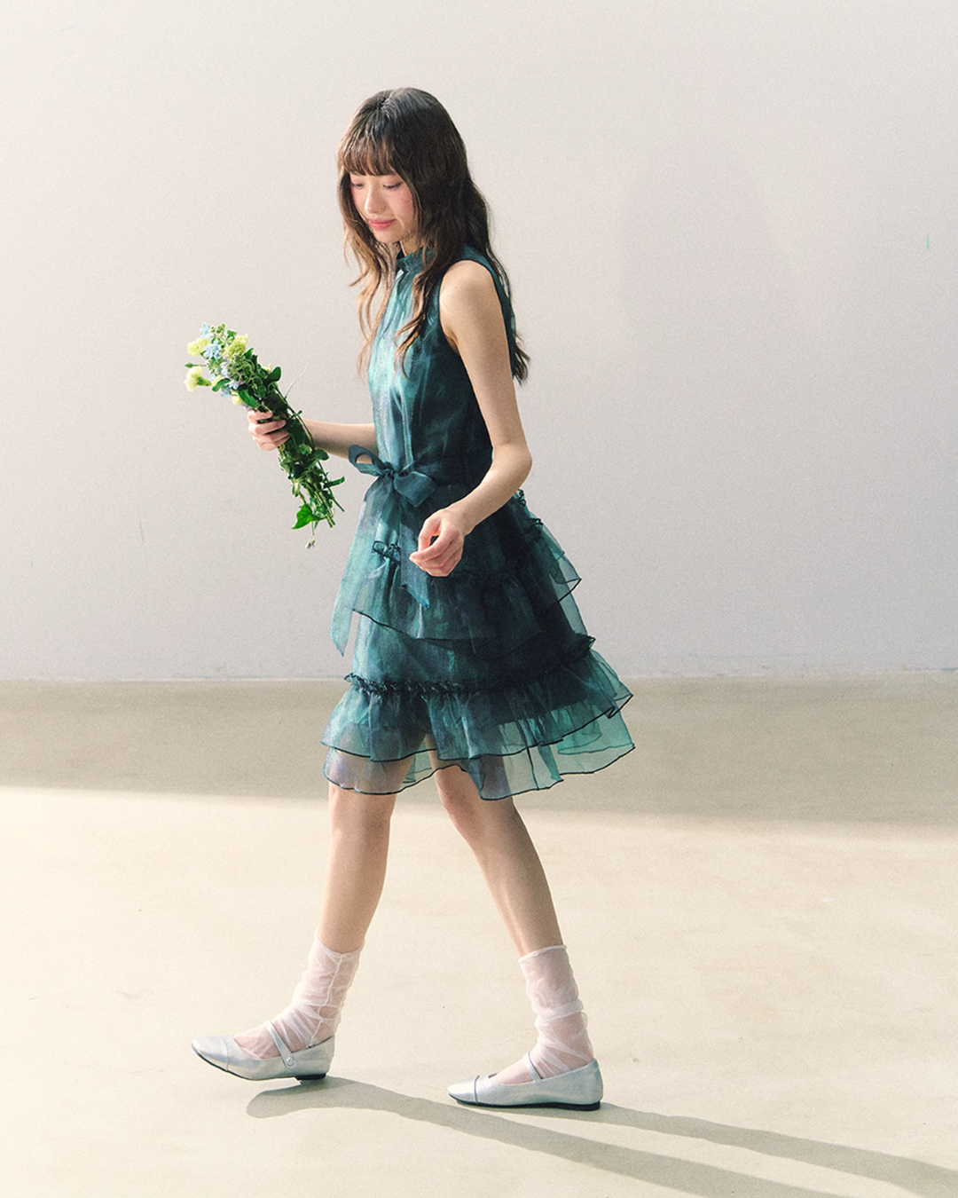 Dark Green Chiffon Dress CAS0005