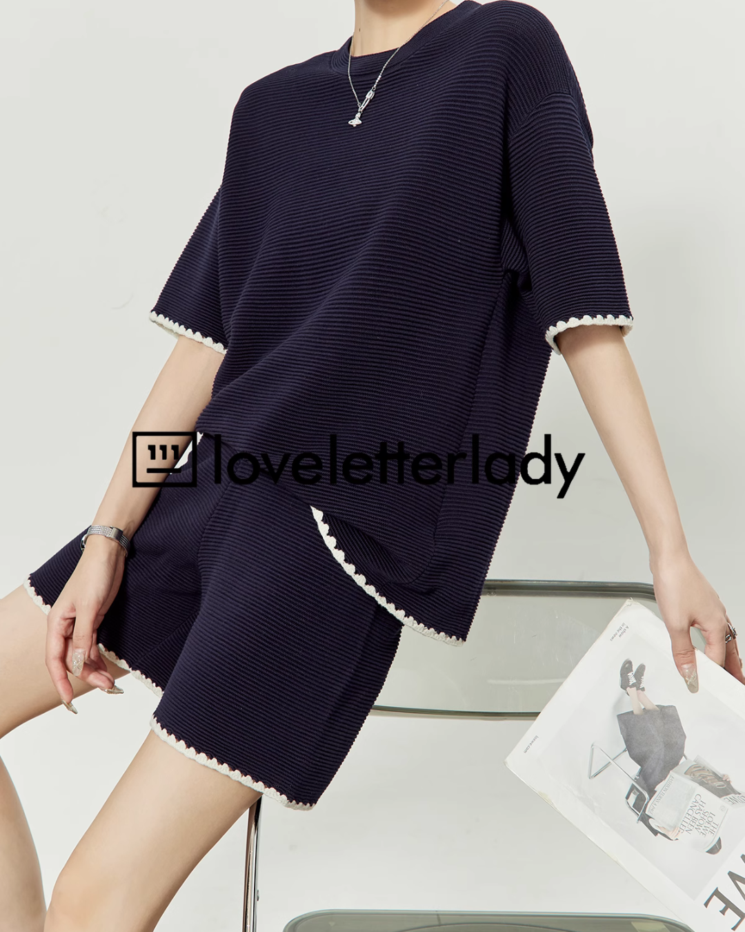 Navy Blue Linen Tops / Short LLA0197