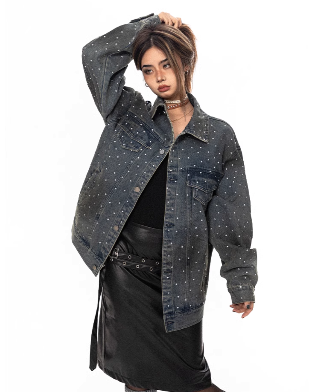 Polka Dot Diamond Denim Jacket BLB0027