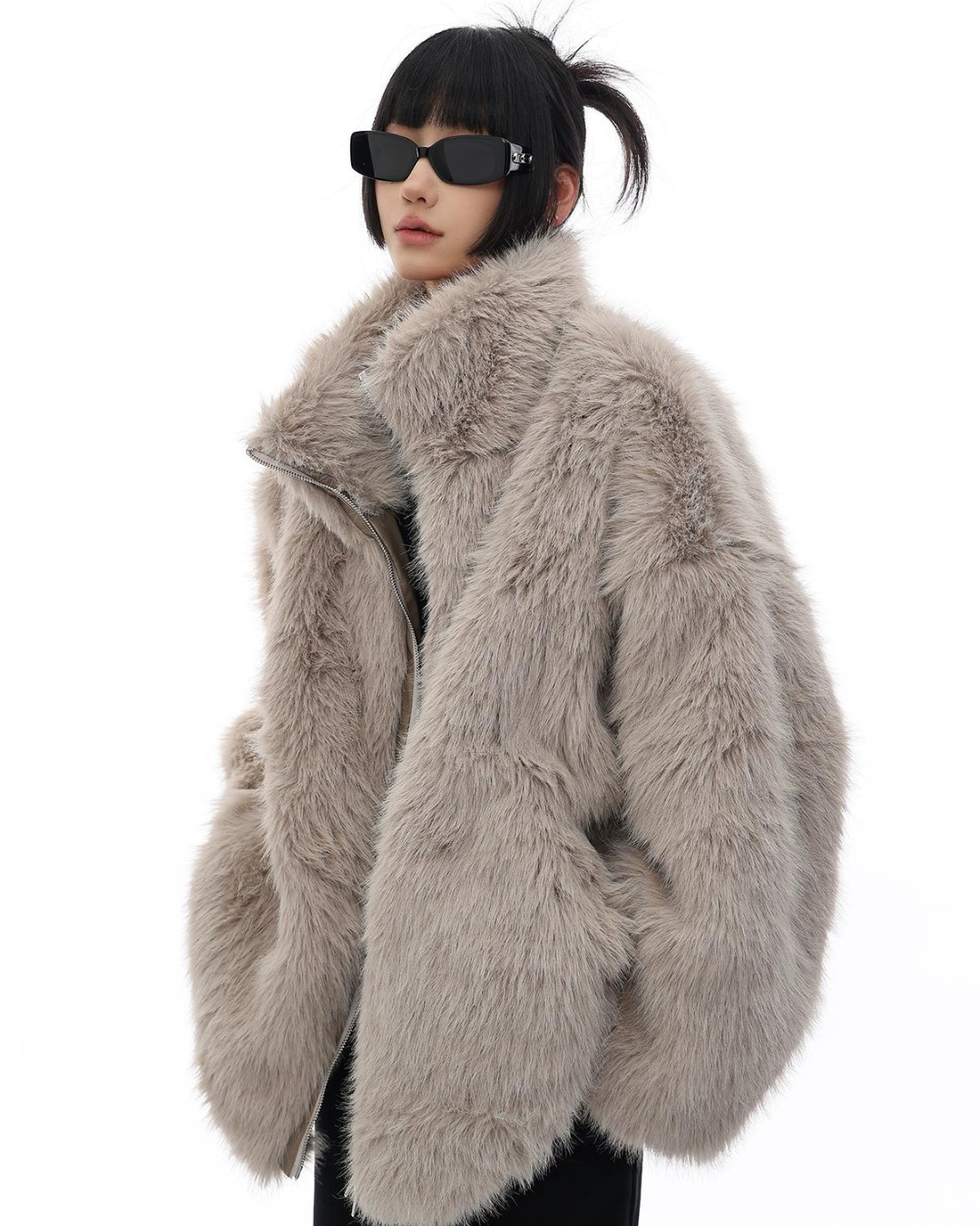 Zara grey sales faux fur coat