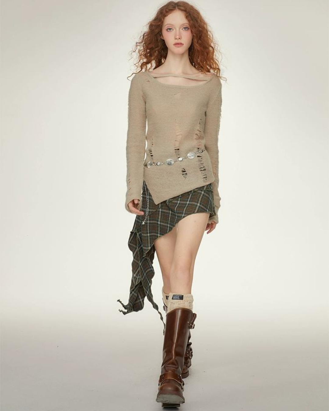 Plaid Asymmetrical Skirt keb0005