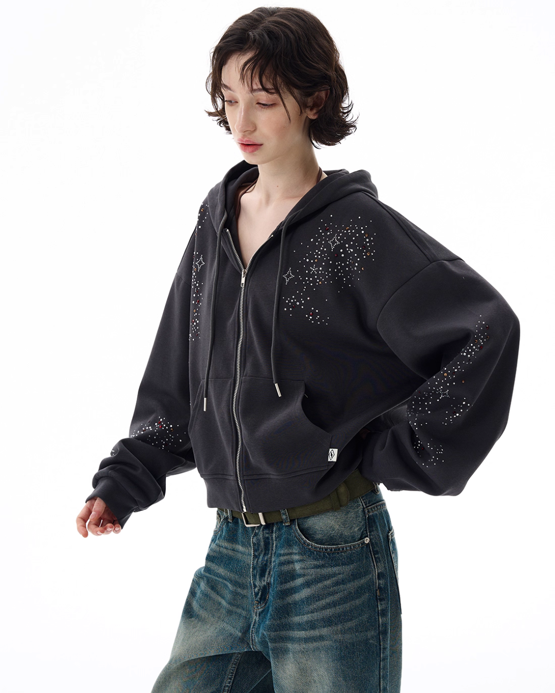 Shiny Sequin Zip Up Hoodie WLS0002