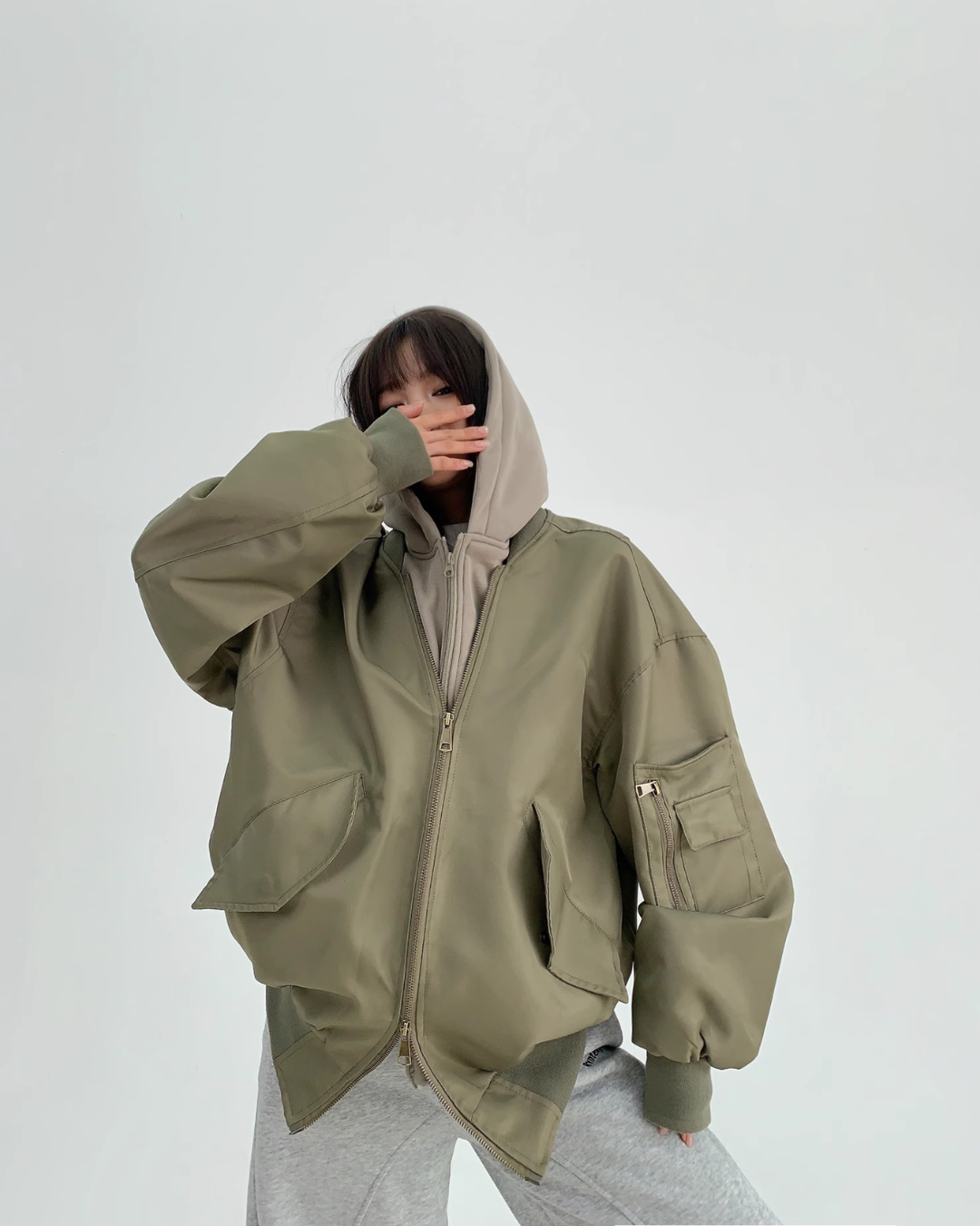 Layered Style Double Zip Hooded Jacket YLS0828