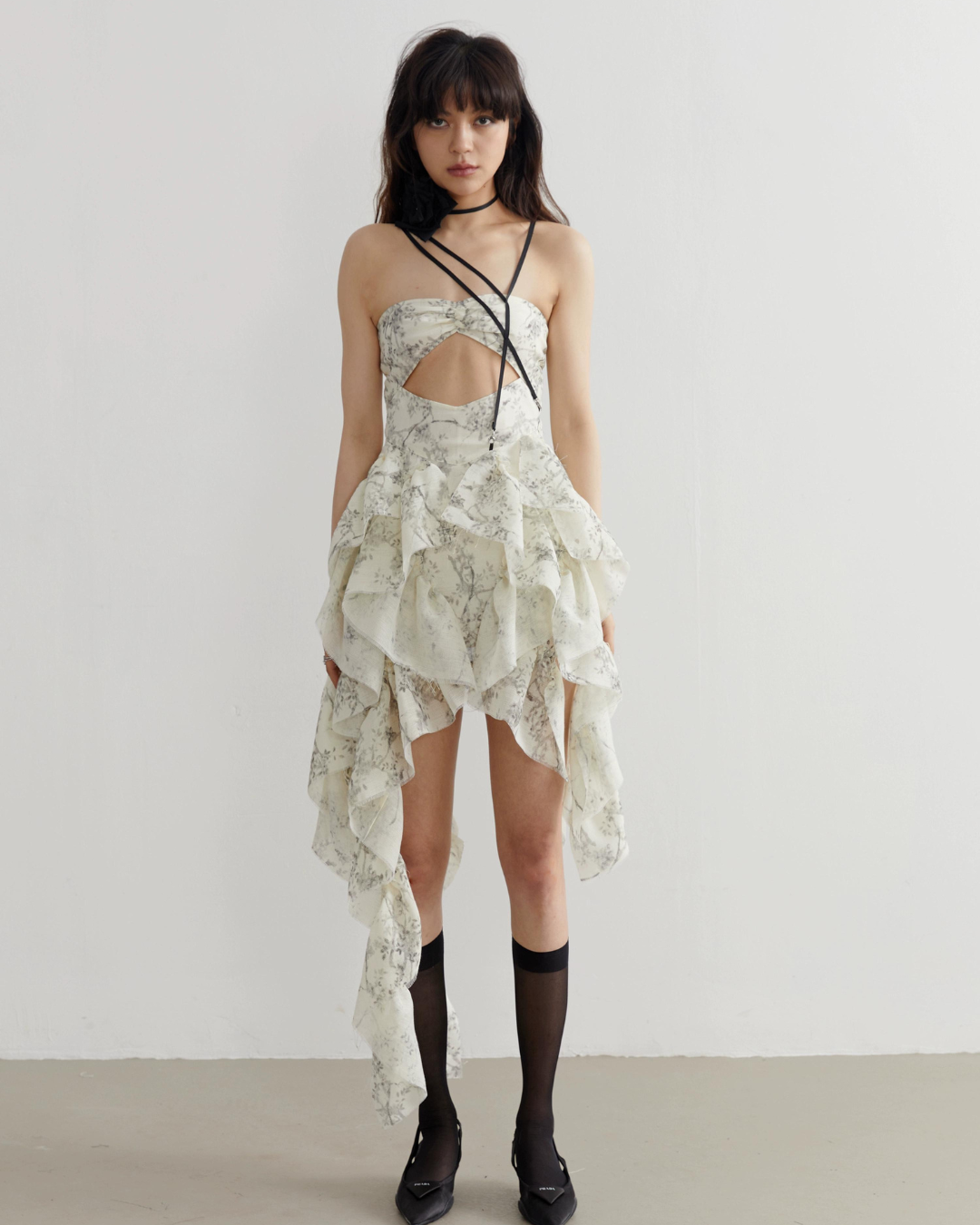 Ruffle Art Print Dresses JNS0002