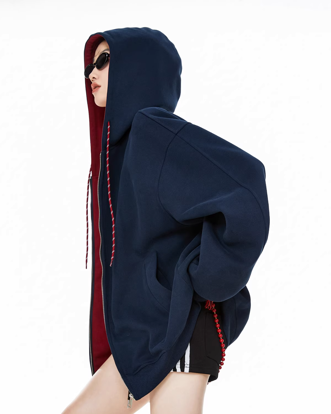 Oversized Drawstring Full Zip Hoodie ICM0073