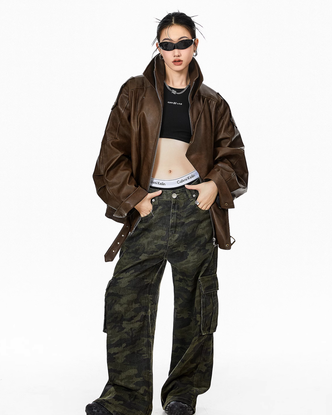 Stand Collar Volume Leather Jacket ICM0063