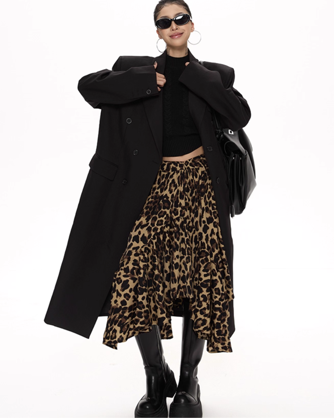 Leopard Asymmetrical Tiered Skirt ZRS0092