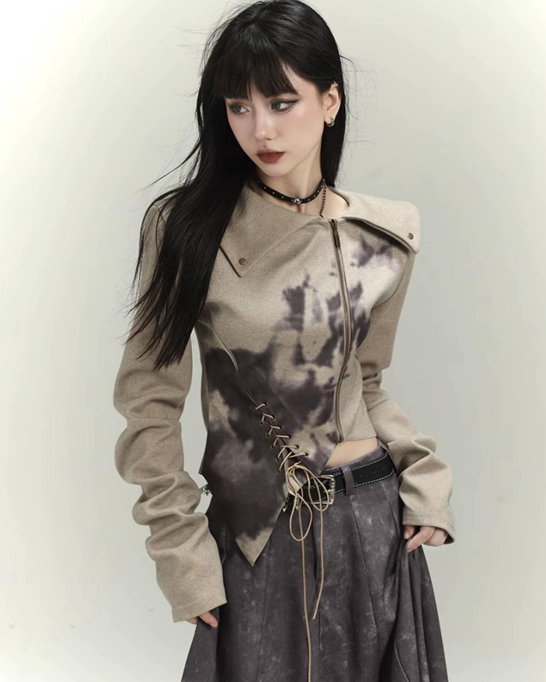 Asymmetrical Zip Long Sleeve Top lgh0017